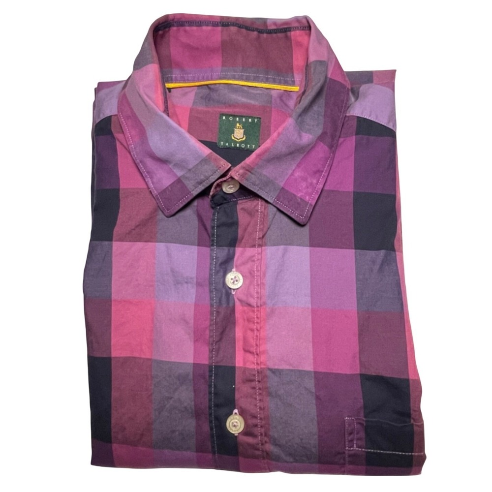 Robert Talbott Men Shirt Large Purple Pink Plaid Long Sleeve‎ Button Down